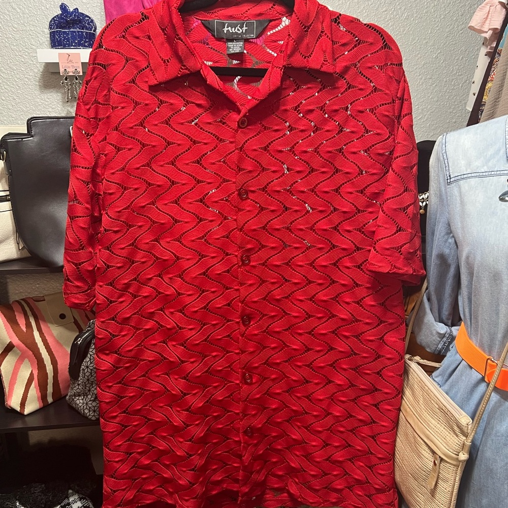 Trust Red Short-Sleeve Button-Up Tunic